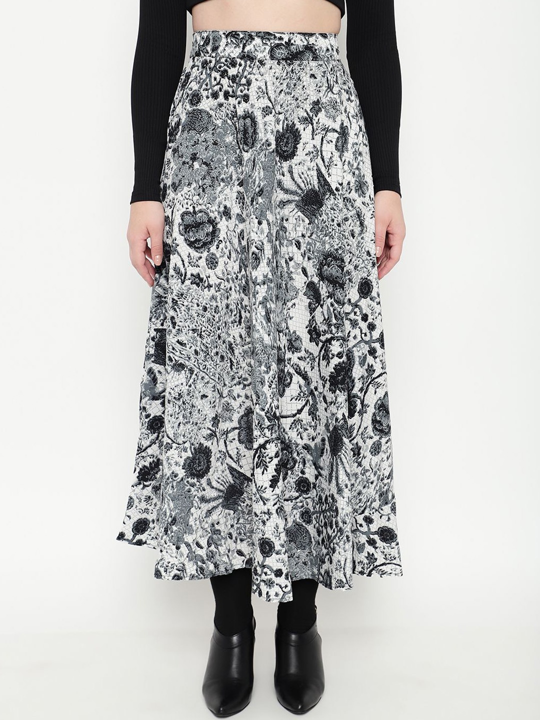 

Satrisha Women Printed Flared Midi Skirt, Grey