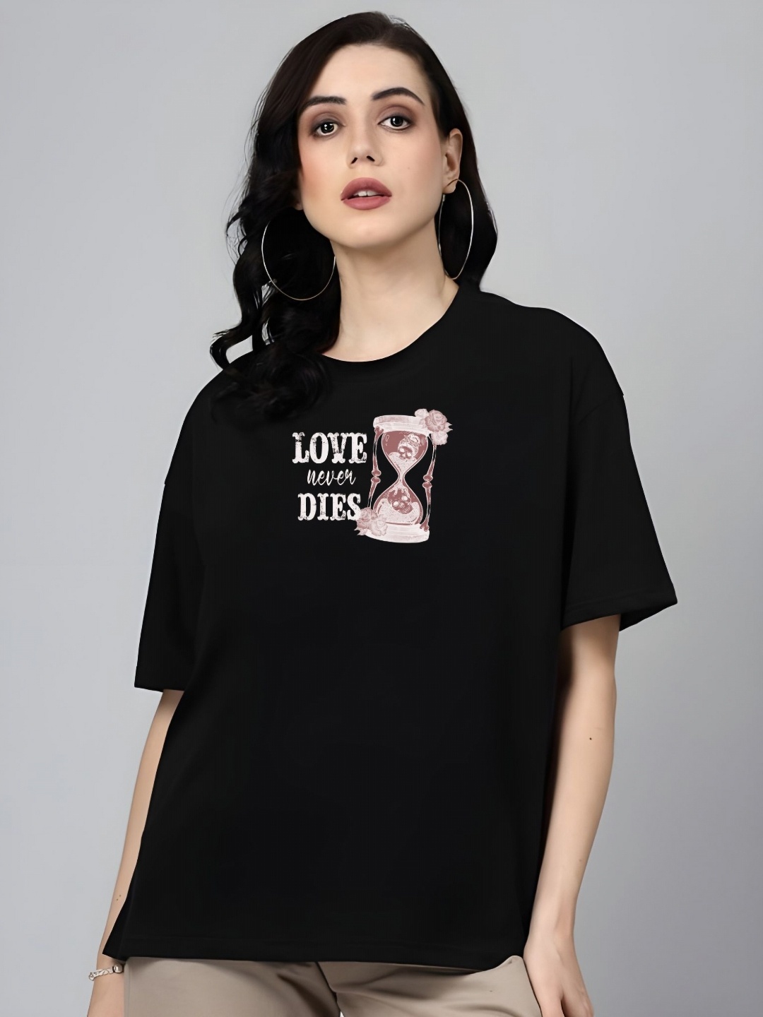 

Moda Rapido Women Graphic Printed Round Neck Cotton Relaxed Fit T-shirt, Black
