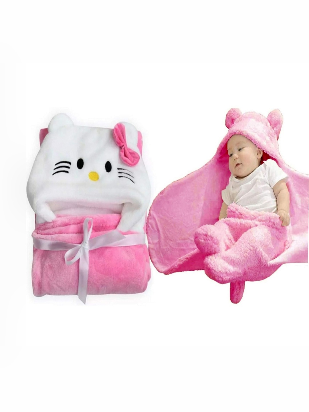 

OyO Baby Pink & White Pack of 2 Kitty and I love U Dad Fleece Baby Blankets