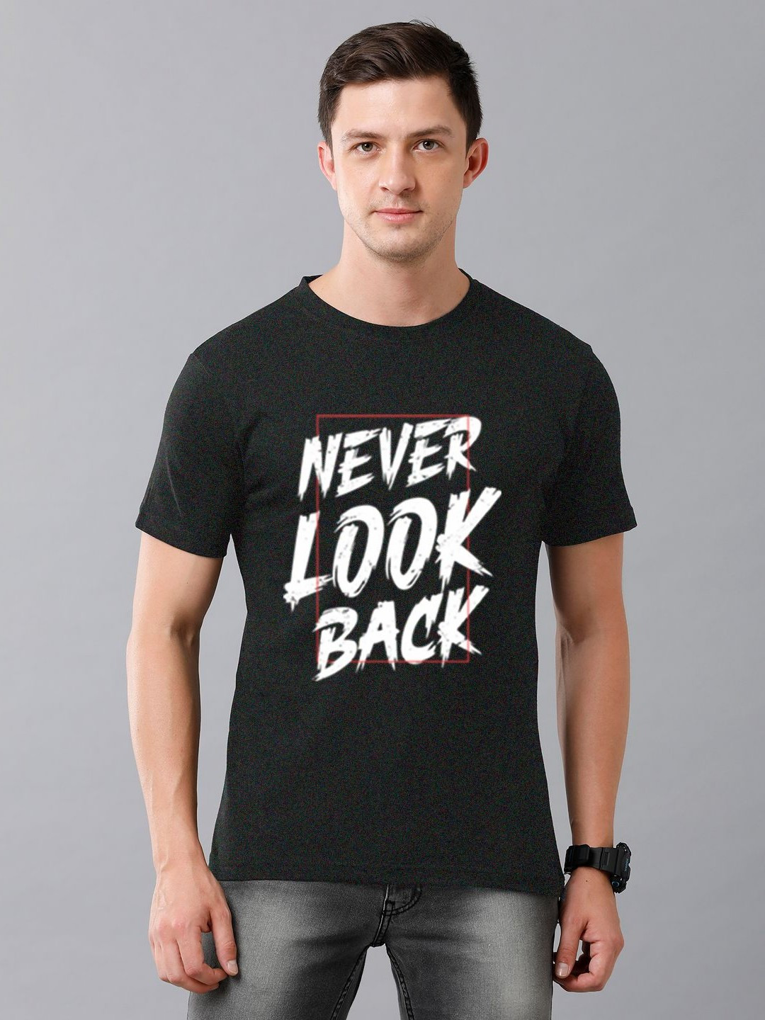 

Moda Rapido Men Typography Printed Round Neck Cotton T-shirt, Charcoal
