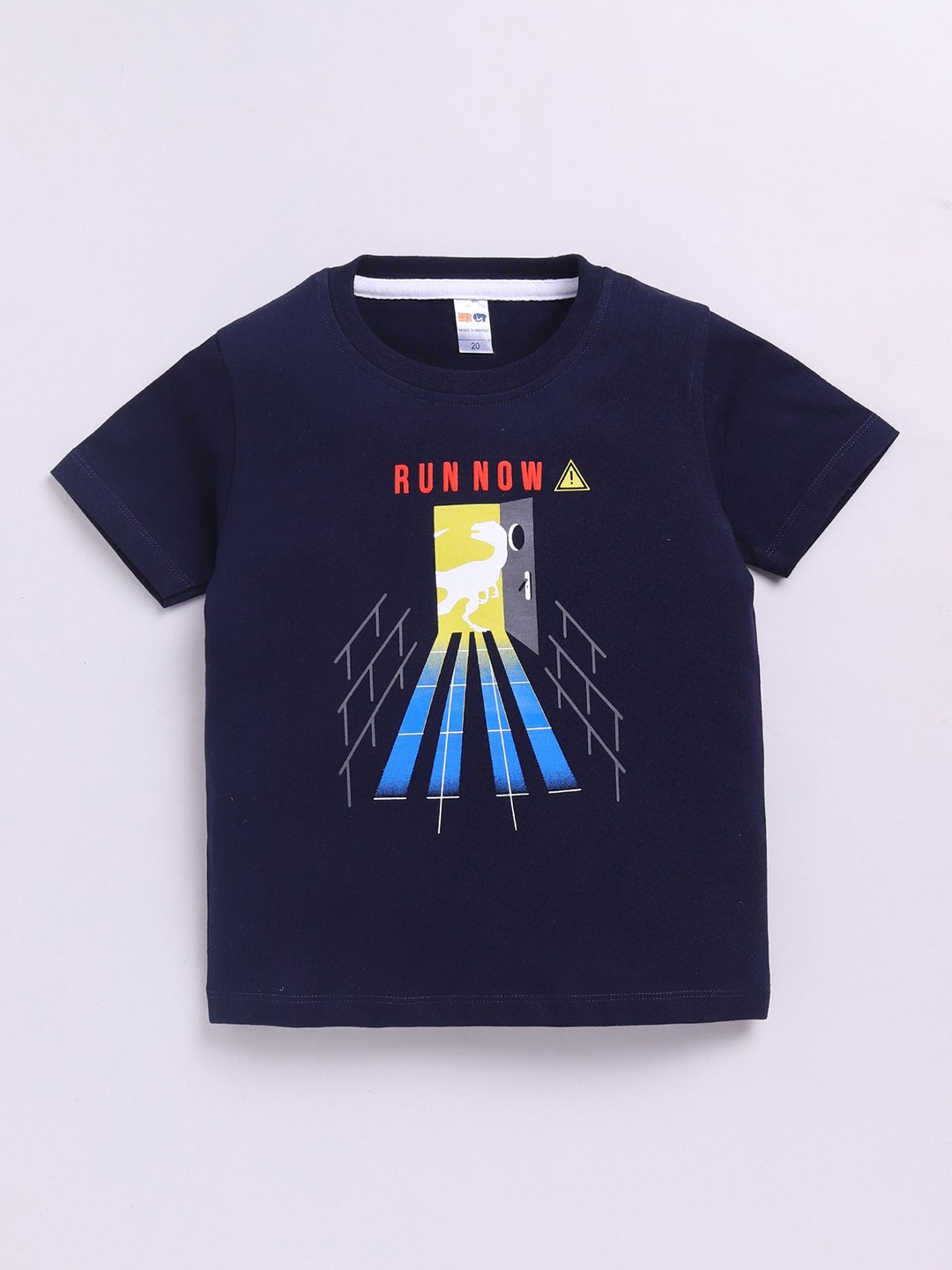 

LITTLE NINJA Boys Graphic Printed Round Neck Cotton T-shirt, Navy blue