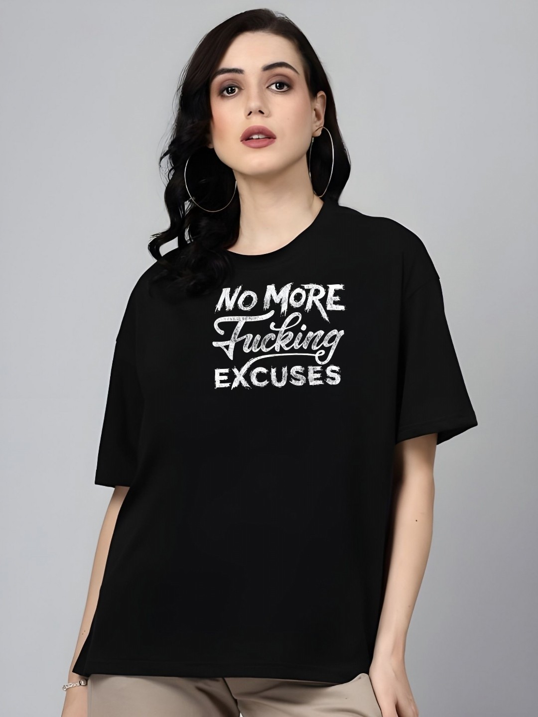 

Moda Rapido Women Typography Printed Round Neck Cotton Relaxed Fit T-shirt, Black