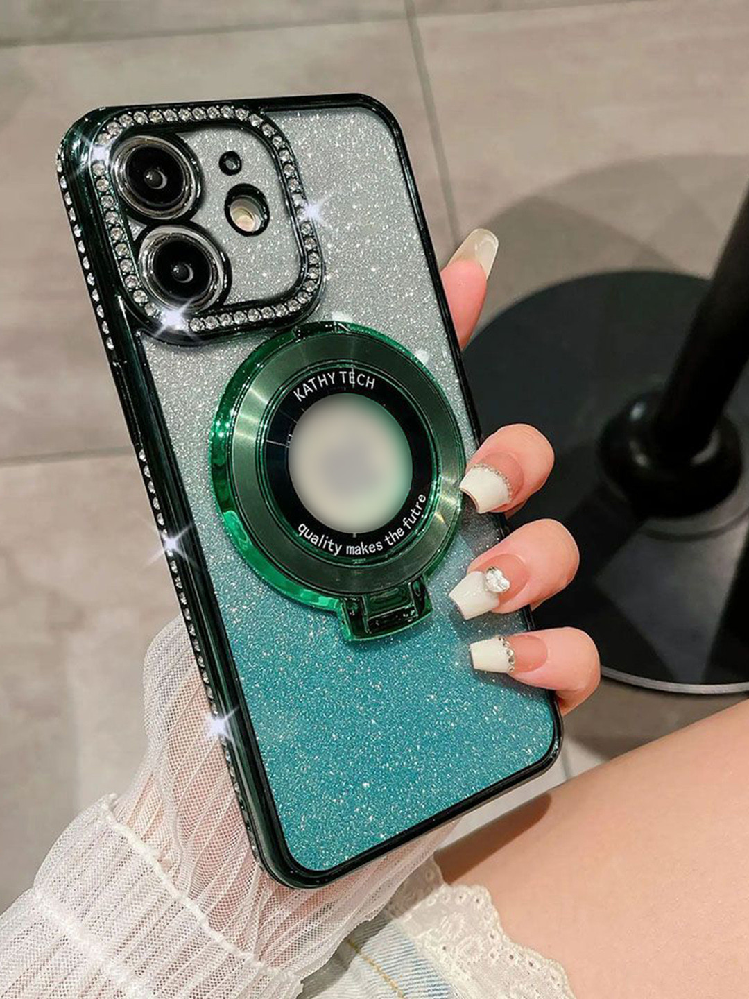 

Luxury Kase LK111 Solid iPhone 11 Glitter Diamond Bracket Magnetic Holder Stand Back Case, Green
