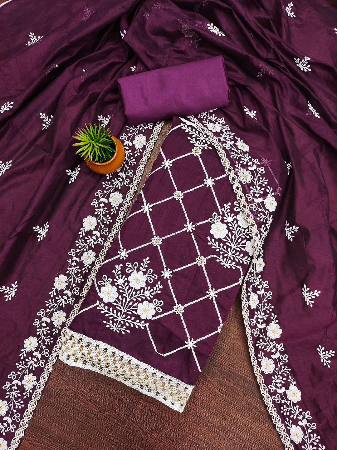 

HERE&NOW Floral Embroidered Sequinned Unstitched Dress Material, Magenta