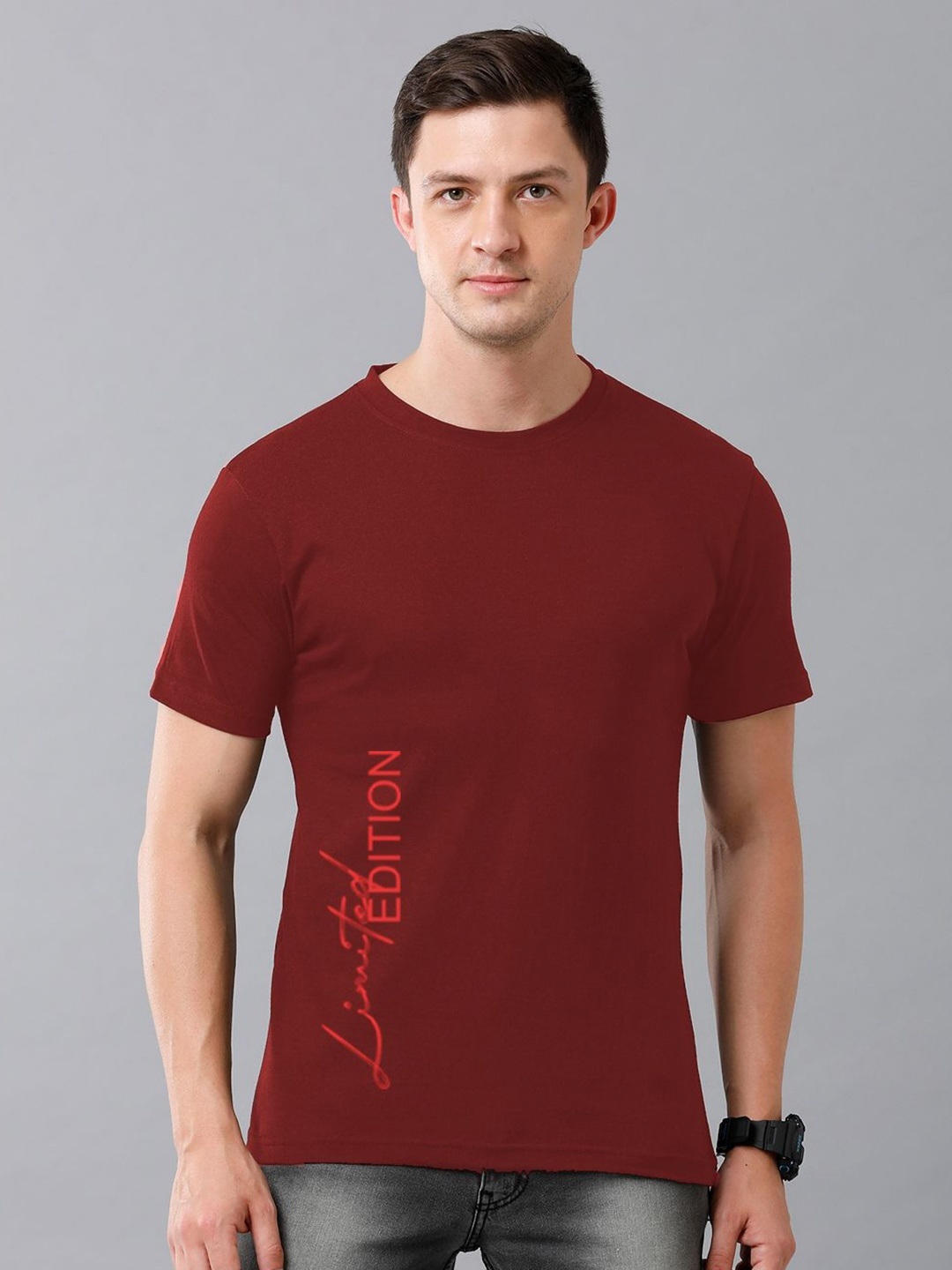 

Moda Rapido Men Typography Printed Round Neck Cotton T-shirt, Maroon