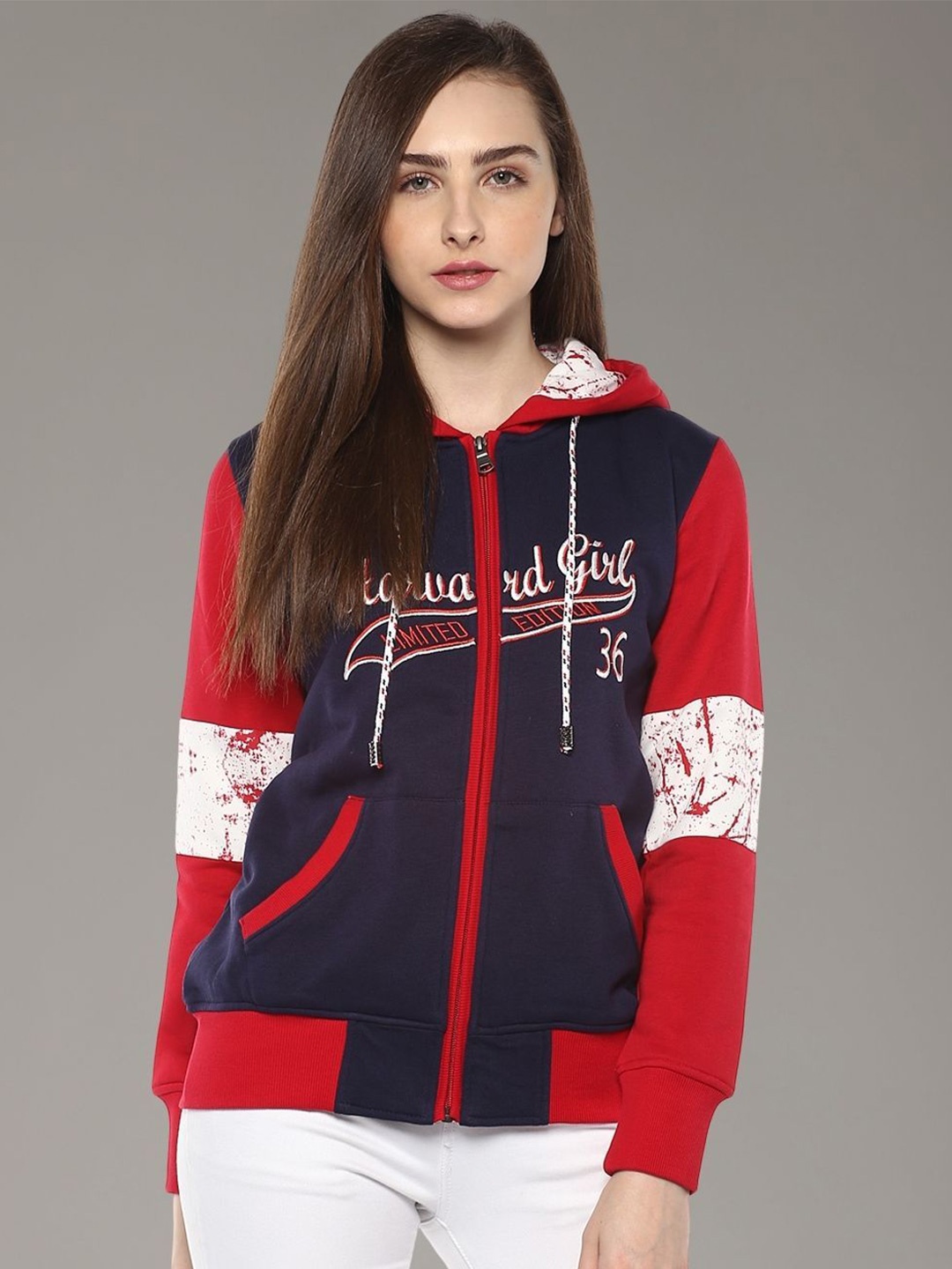 

Moda Elementi Women Hooded Front-Open Sweatshirt, Blue