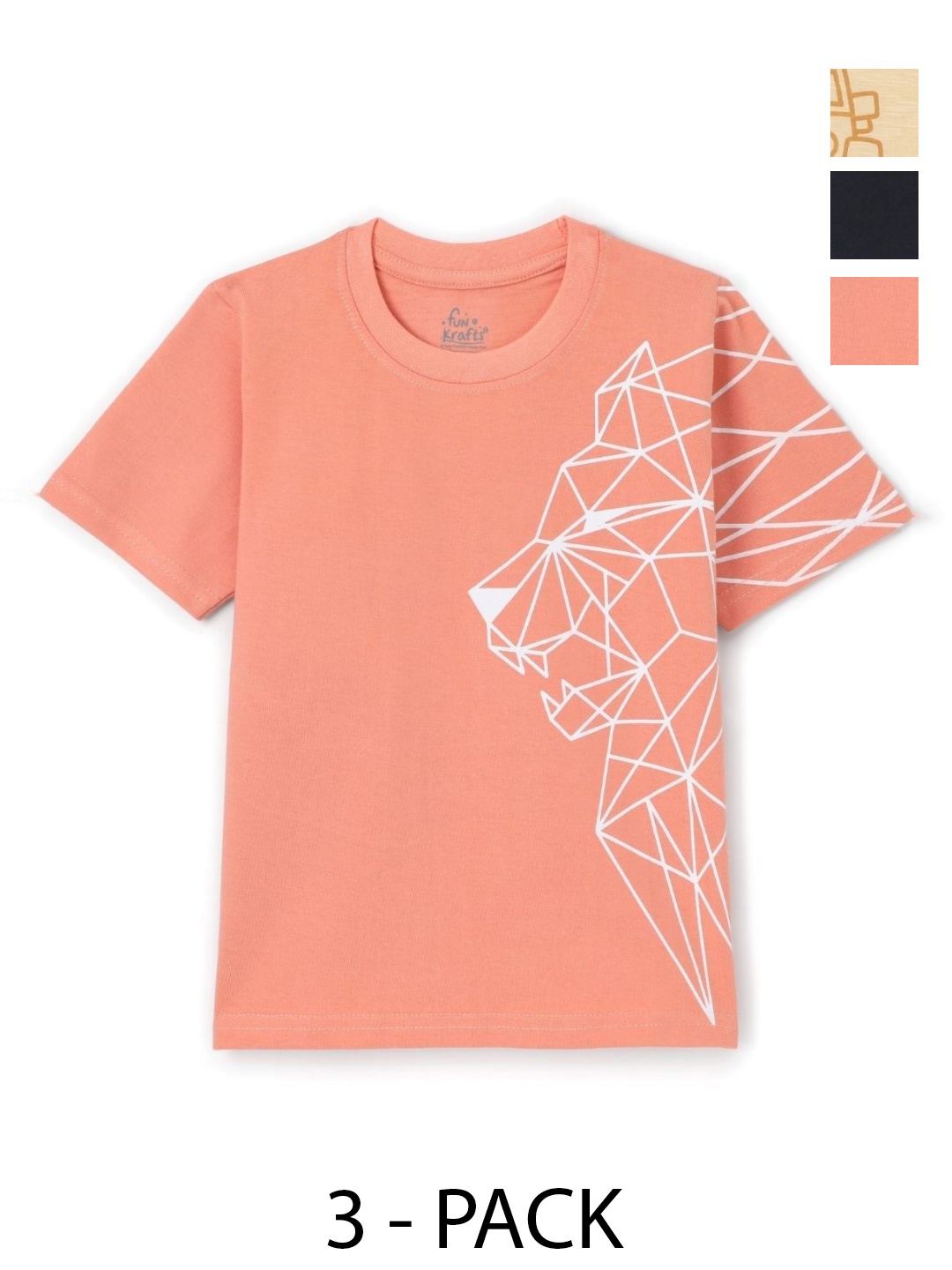 

FUNKRAFTS Boys Pack Of 3 Graphic Printed Round Neck Cotton T-shirts, Coral