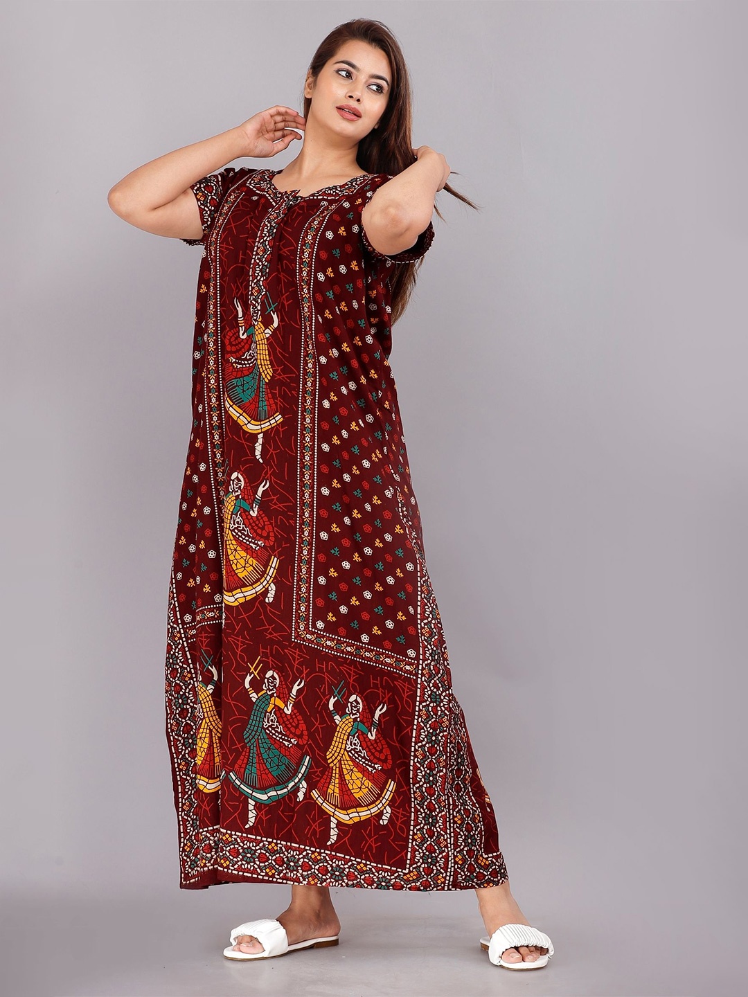 

PR PINK ROYAL Printed Maxi Nightdress, Maroon