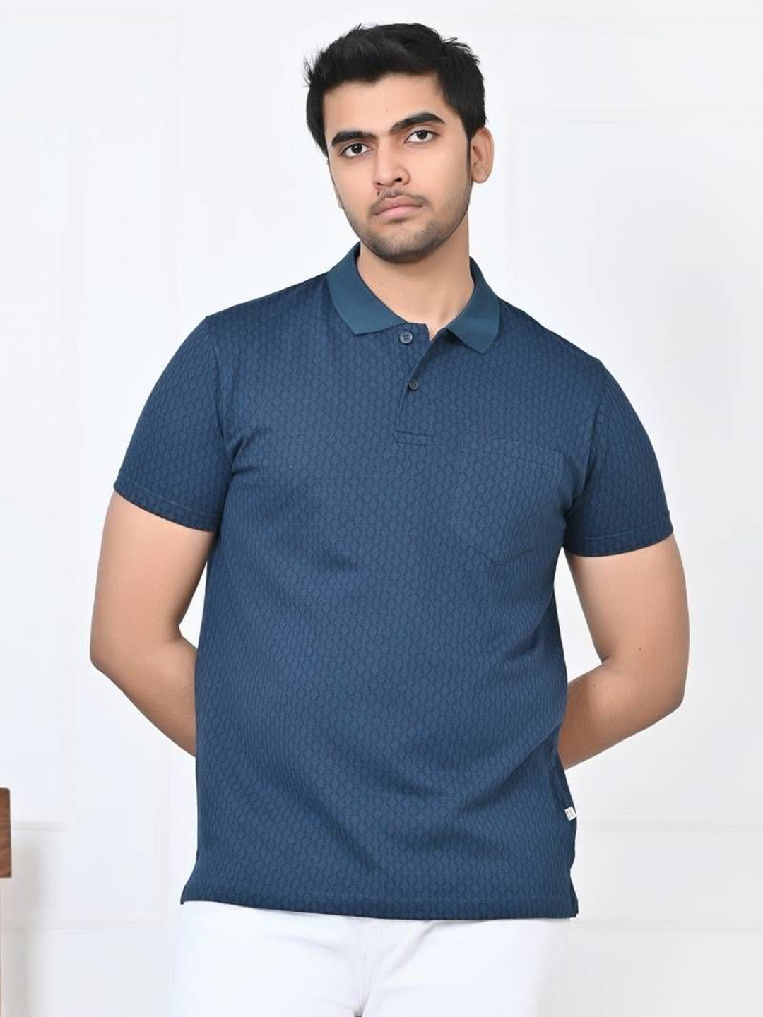 

ARBOUR Men Checked Polo Collar Cotton Slim Fit T-shirt, Blue