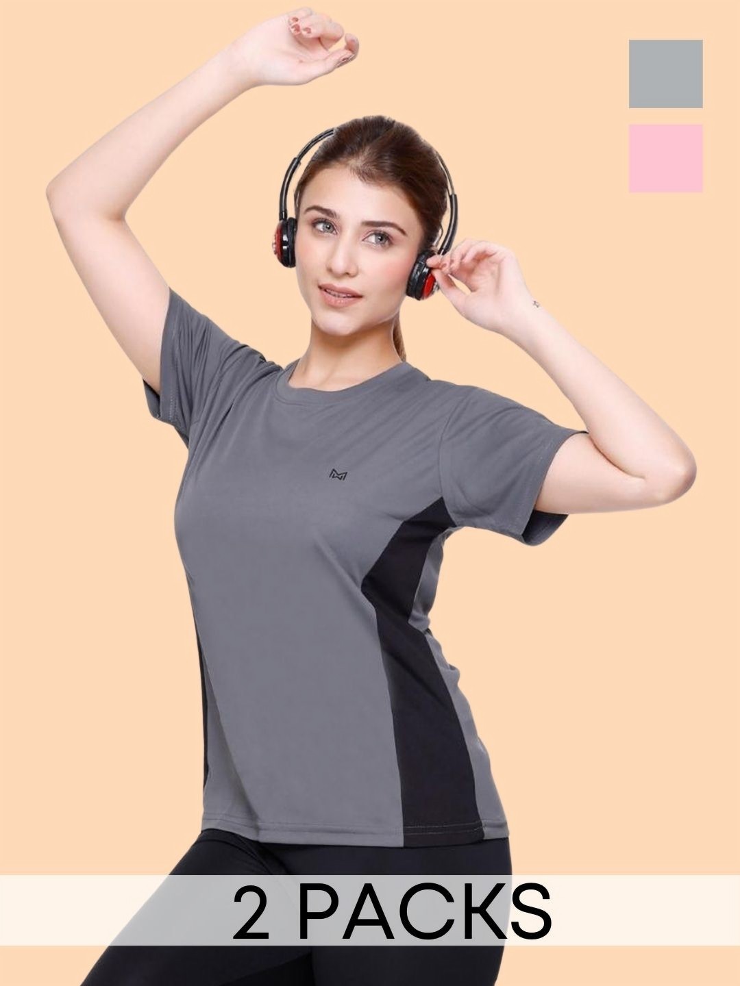 

White Moon Women Extended Sleeves Pockets T-shirt, Grey