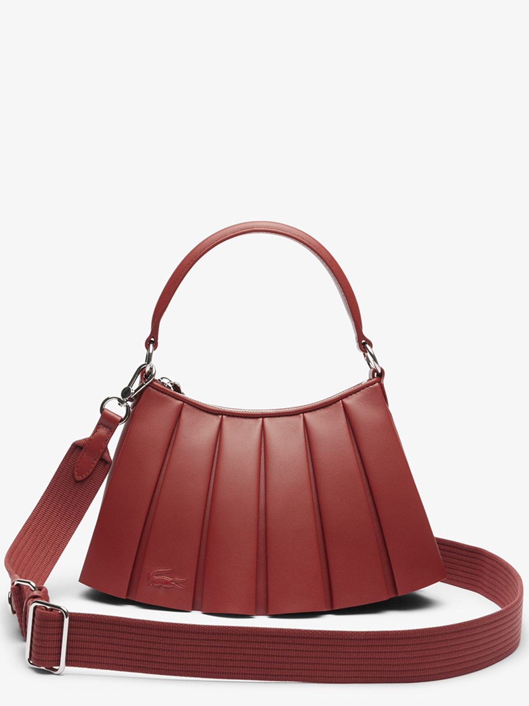 

Lacoste Solid Structured Leather Handheld Bag, Maroon
