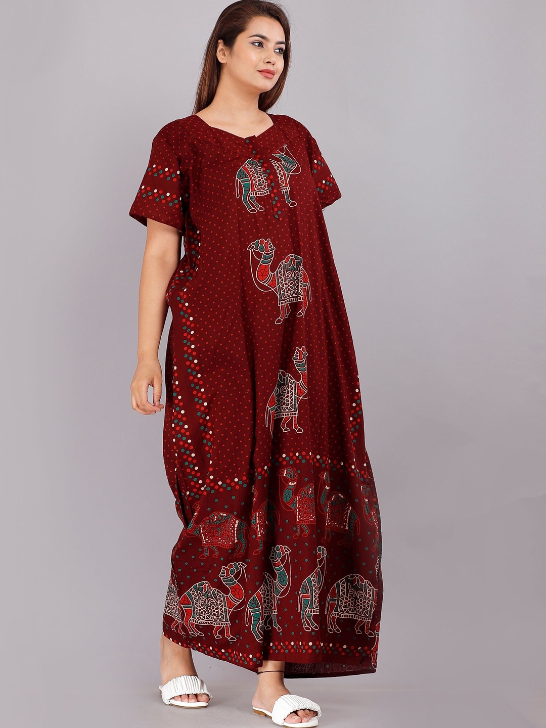 

PR PINK ROYAL Printed Maxi Nightdress, Maroon