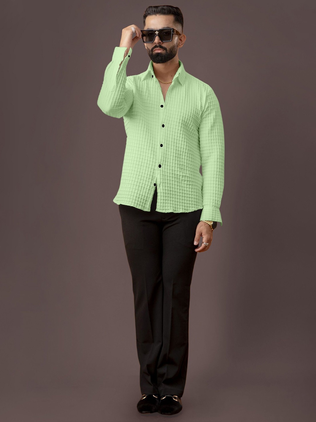 

MARMIC FAB Men Comfort Slim Fit Spread Collar Textured Solid Casual Shirt, Sea green