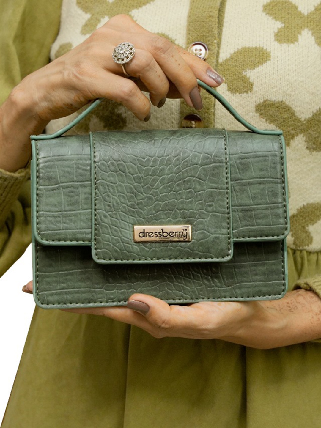 

DressBerry Women Textured Crossbody Leather Handheld Bag, Green
