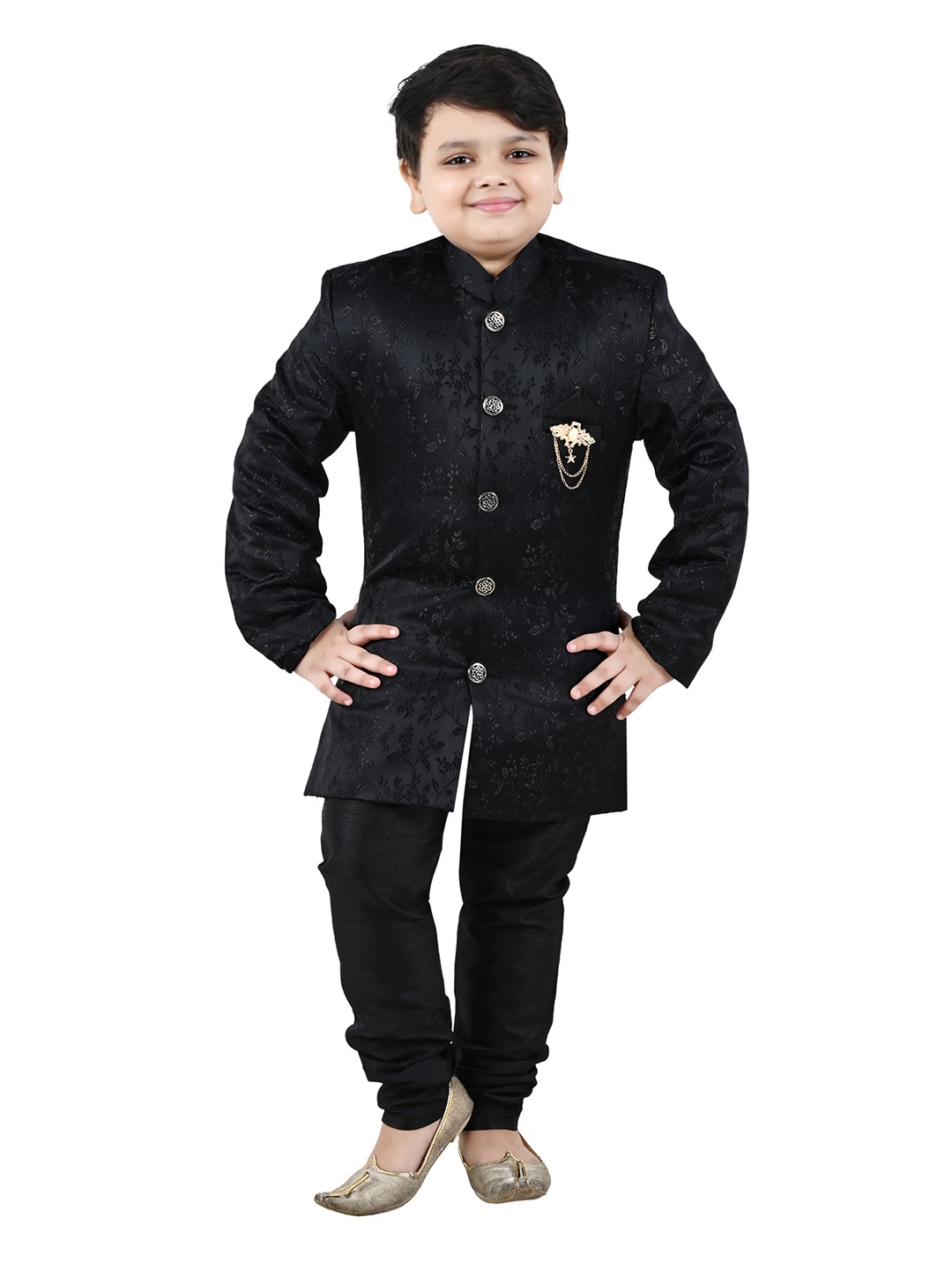 

Arshia Fashions Printed Sherwani Set, Black