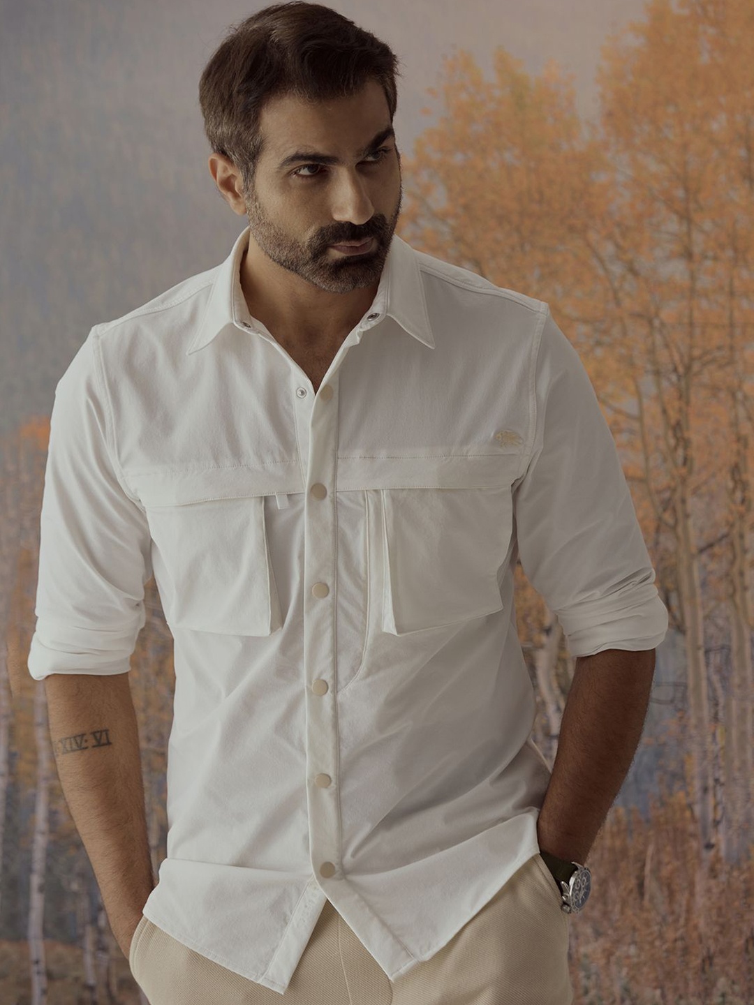 

Andamen Men Premium Regular Fit Spread Collar Solid Casual Shirt, Off white