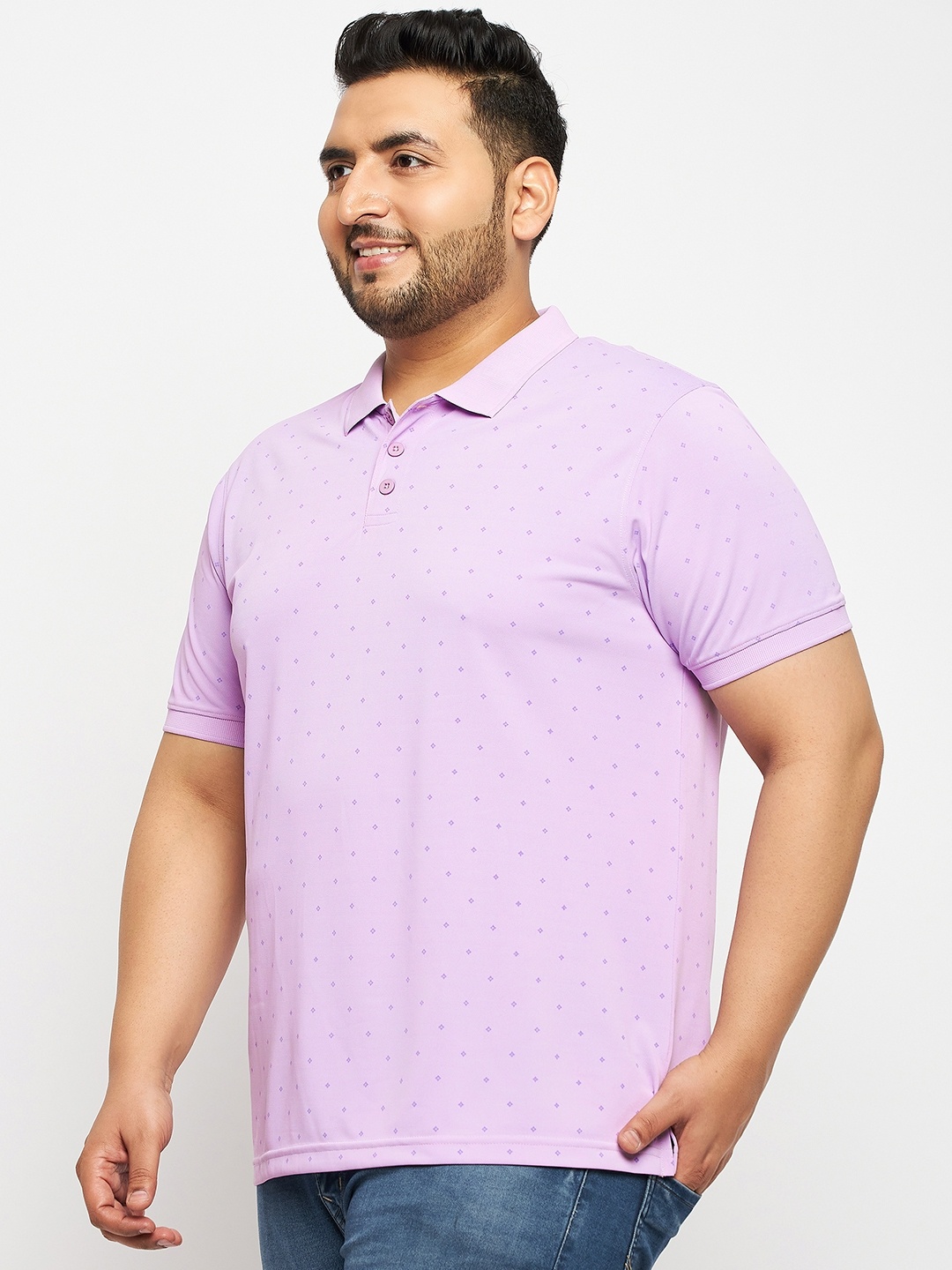 

AUXAMIS Men Plus Size Geometric Printed Polo Collar Cotton T-shirt, Lavender