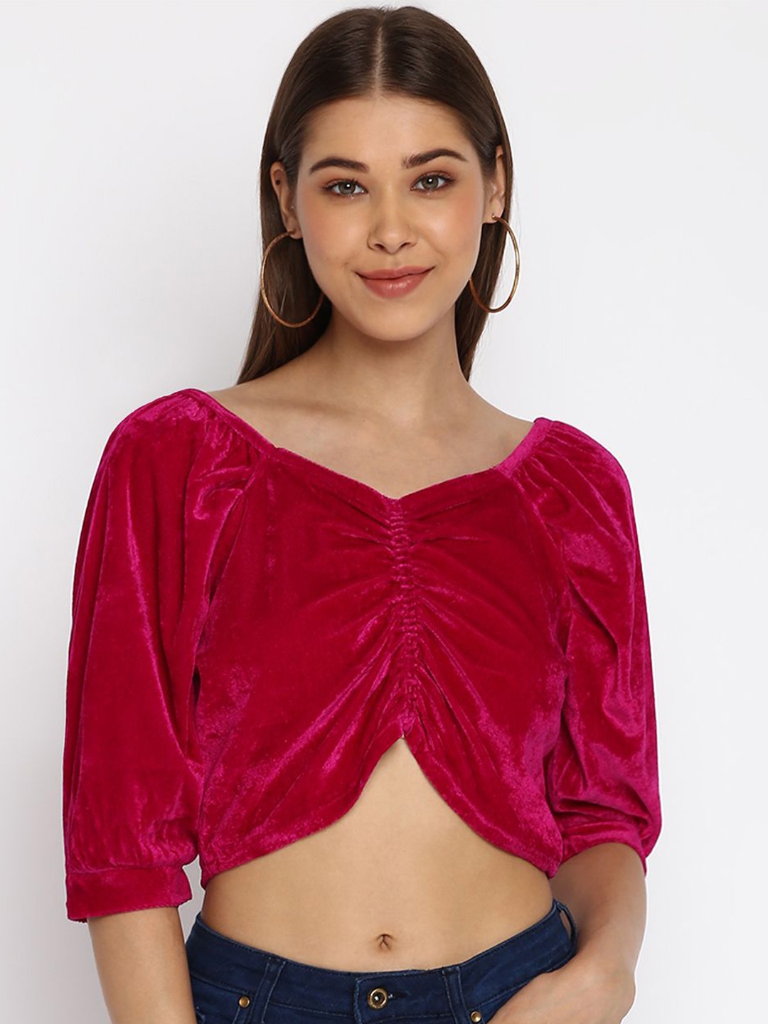 

DressBerry Women Solid V-Neck Top, Magenta