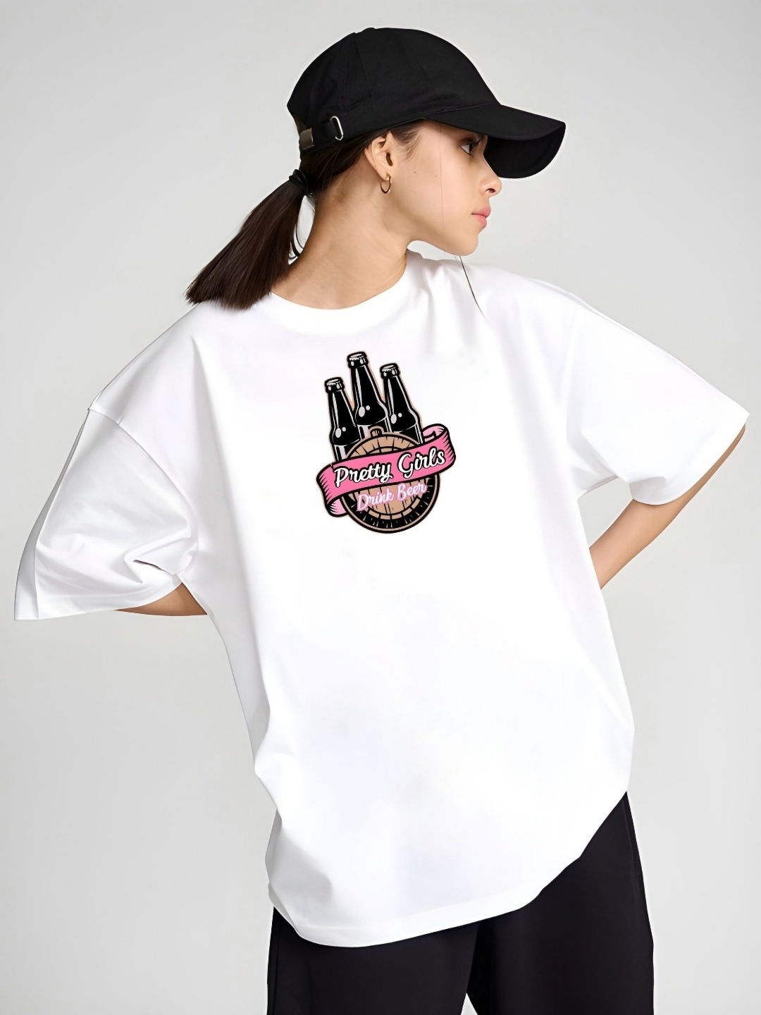 

DressBerry Women Graphic Printed Round Neck Cotton Relaxed Fit T-shirt, White