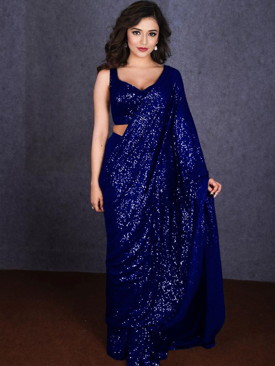 

ANJANI TEXTILE Women Embellished Sequinned Saree, Blue
