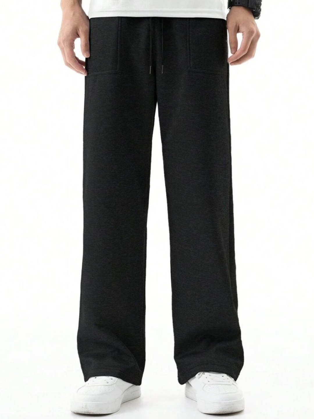 

FLYNOFF Men Relaxed Loose Fit Easy Wash Trousers, Black