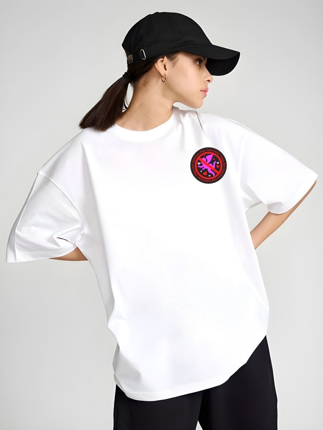 

DressBerry Women Graphic Printed Round Neck Cotton Oversized T-shirt, White