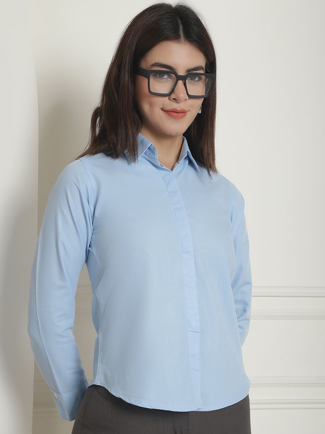 

JAINISH Women Solid Shirt Collar Top, Blue
