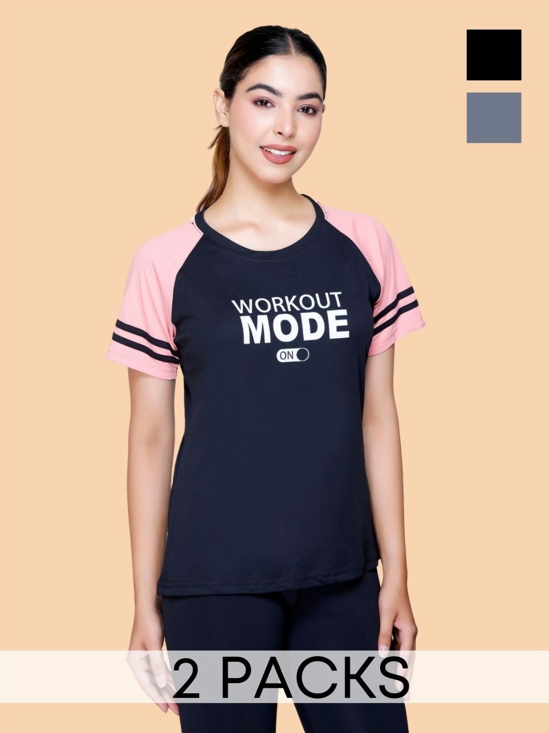 

White Moon Women 2 Printed Applique T-shirt, Black
