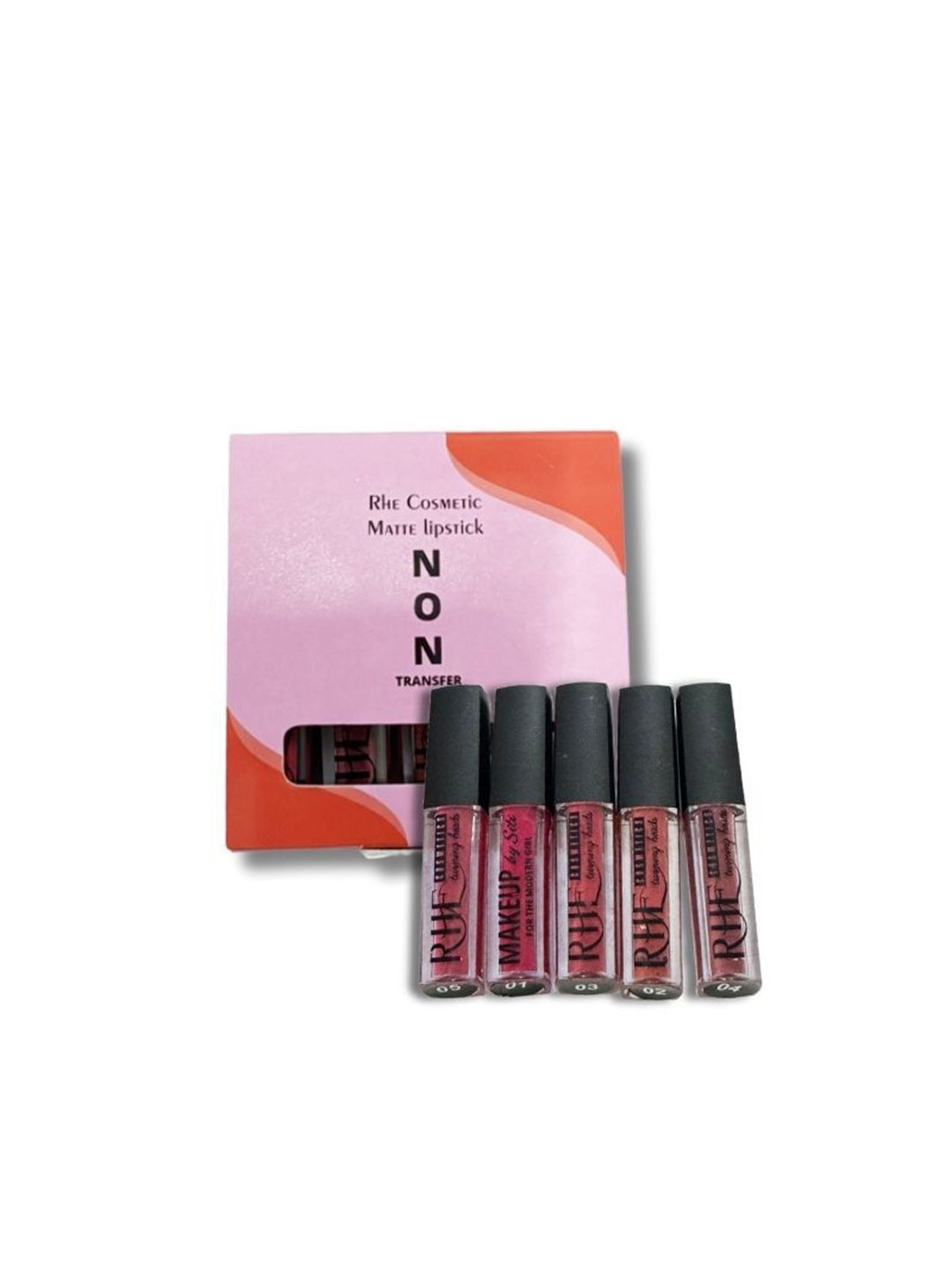 

Rhe Cosmetics Set Of 5 Liquid Lipstick - 2.2 ml Each-Berry-Mauve-Pink-Coral-Rose All Day, Rose gold