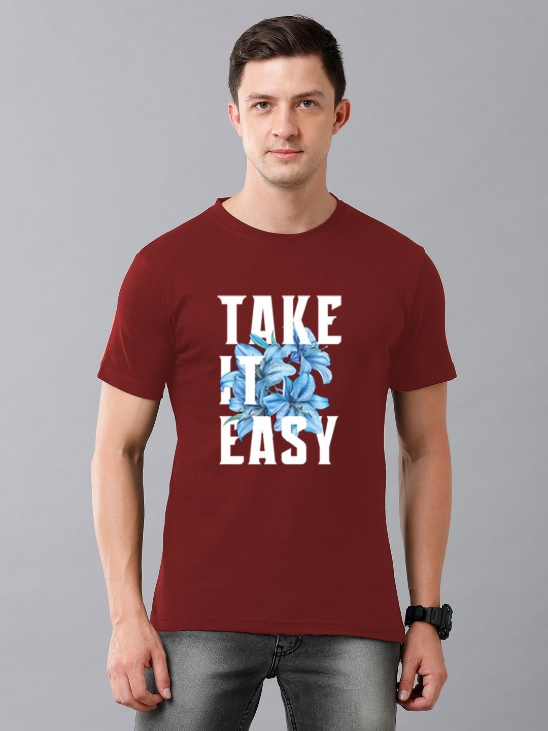 

Moda Rapido Men Typography Printed Round Neck Cotton T-shirt, Maroon