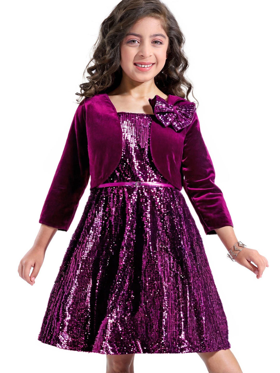 

Hola Bonita Girls Floral Velvet Blouson Dress, Purple