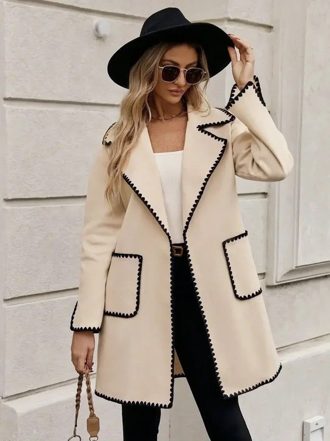 

Alamode By Akanksha Beige Luna Oversized Woolen Long Overcoat