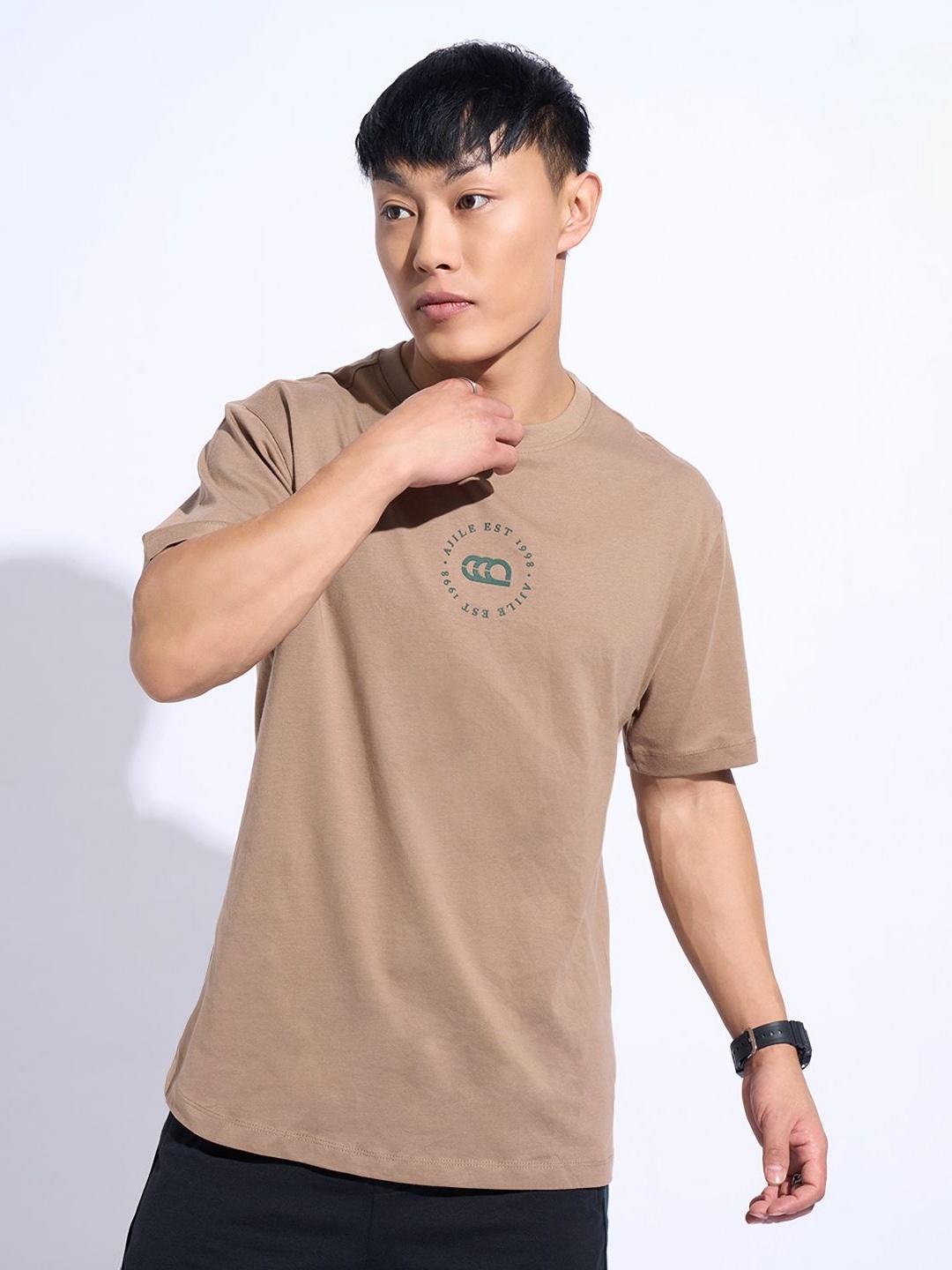 

Ajile by Pantaloons Men Graphic Printed Round Neck Cotton Relaxed Fit T-shirt, Brown