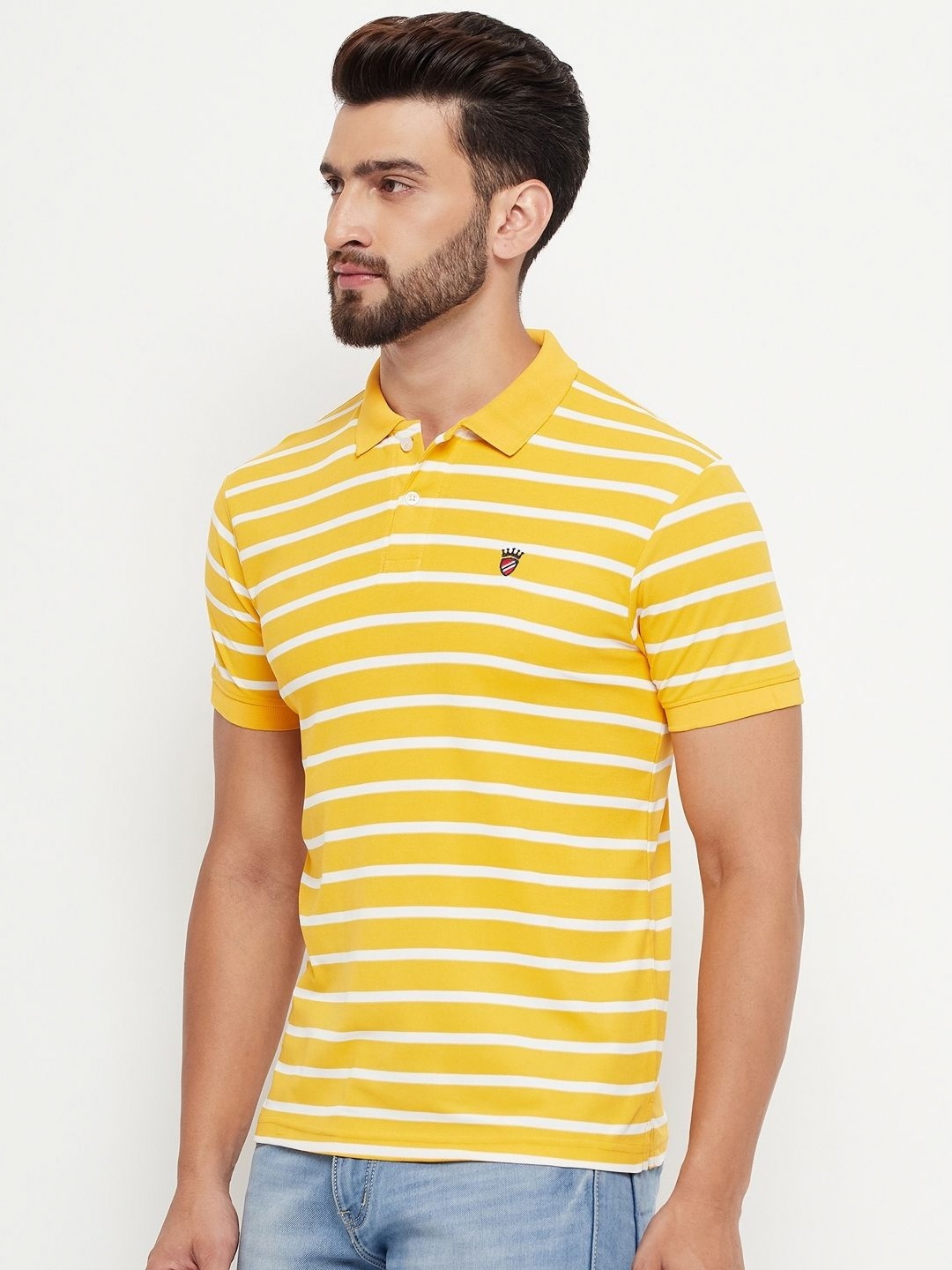 

RELANE Men Striped Polo Collar T-shirt, Mustard