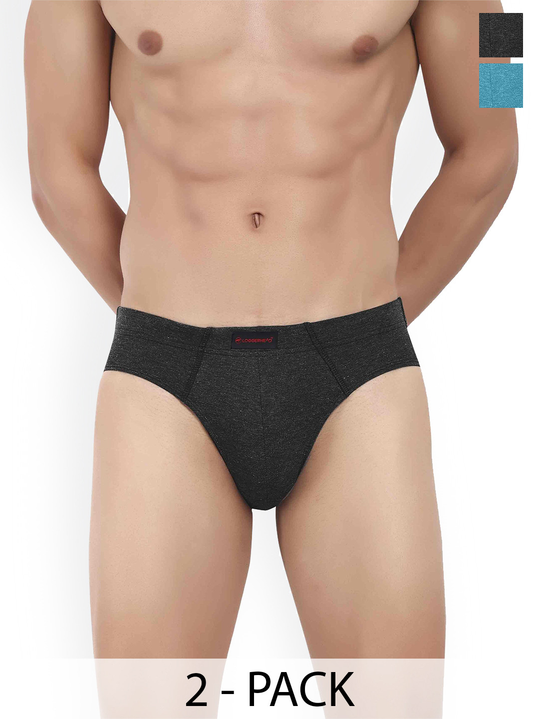 

LOGGERHEAD Pack Of 2 Mid-Rise Basic Briefs LHCB001-AQUA-BLACK