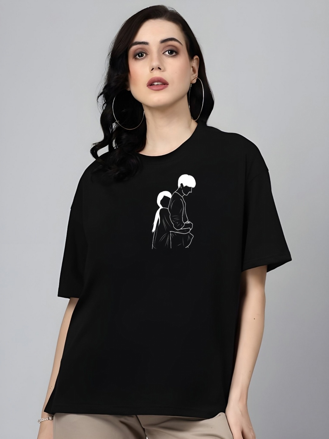

DressBerry Women Graphic Printed Round Neck Cotton Oversized T-shirt, Black