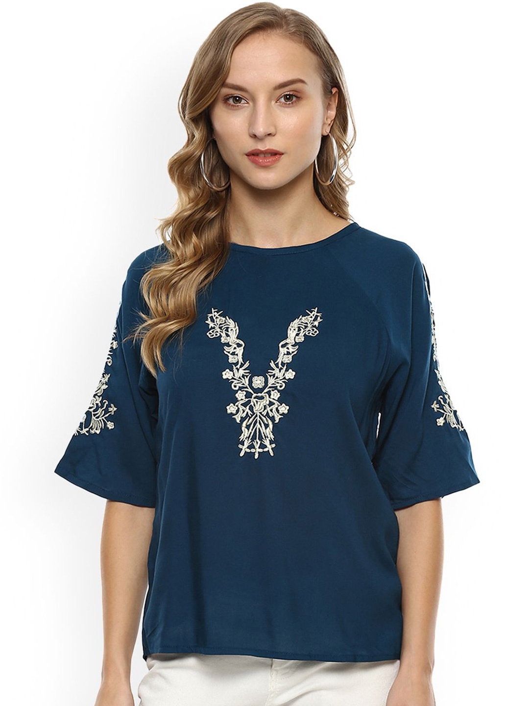 

DressBerry Embroidered Styled Back Top, Teal