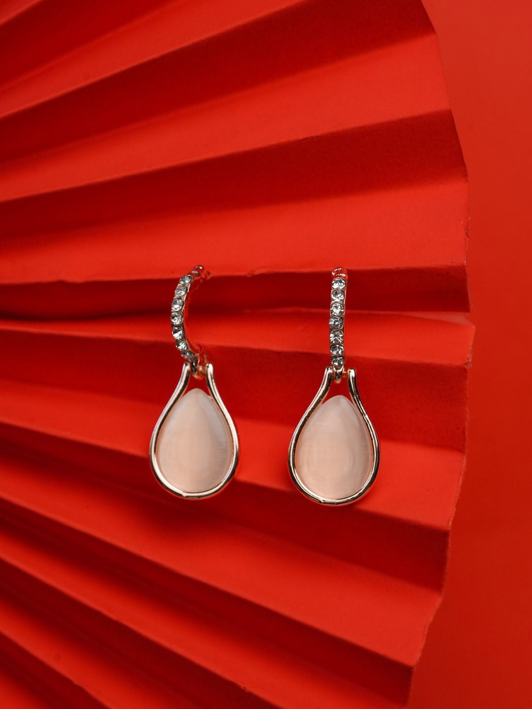 

Zeraki Jewels Rose Gold-Plated Stone Studded Contemporary Drop Earrings