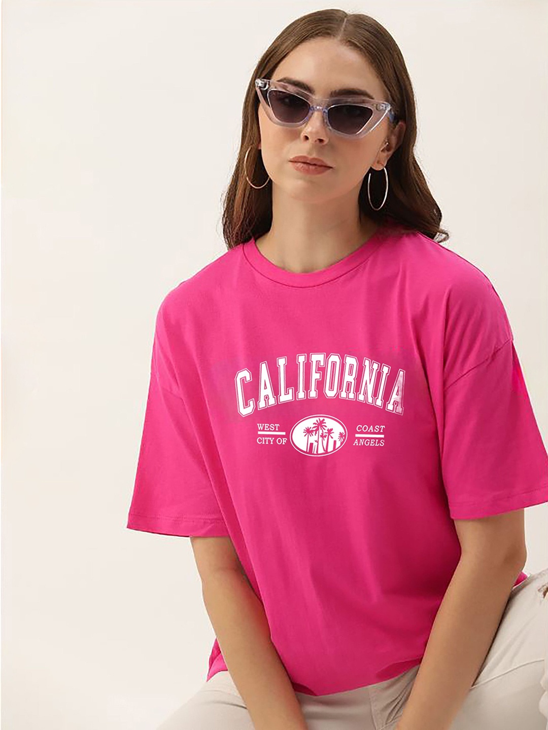 

My Swag Women Typography Printed Round Neck Cotton Oversized T-shirt, Pink