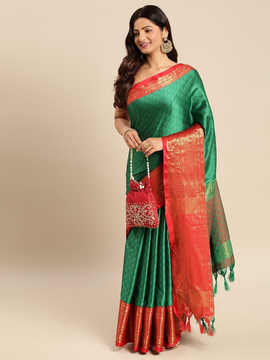 

DIVASTRI Ethnic Motifs Woven Design Zari Saree, Green