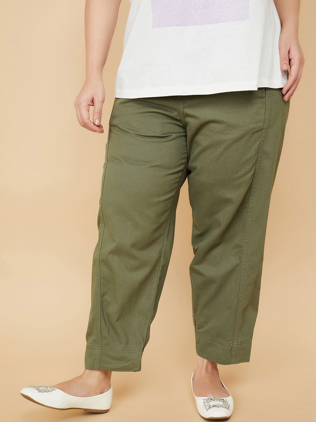 

Max Women Plus size Chinos Trousers, Olive