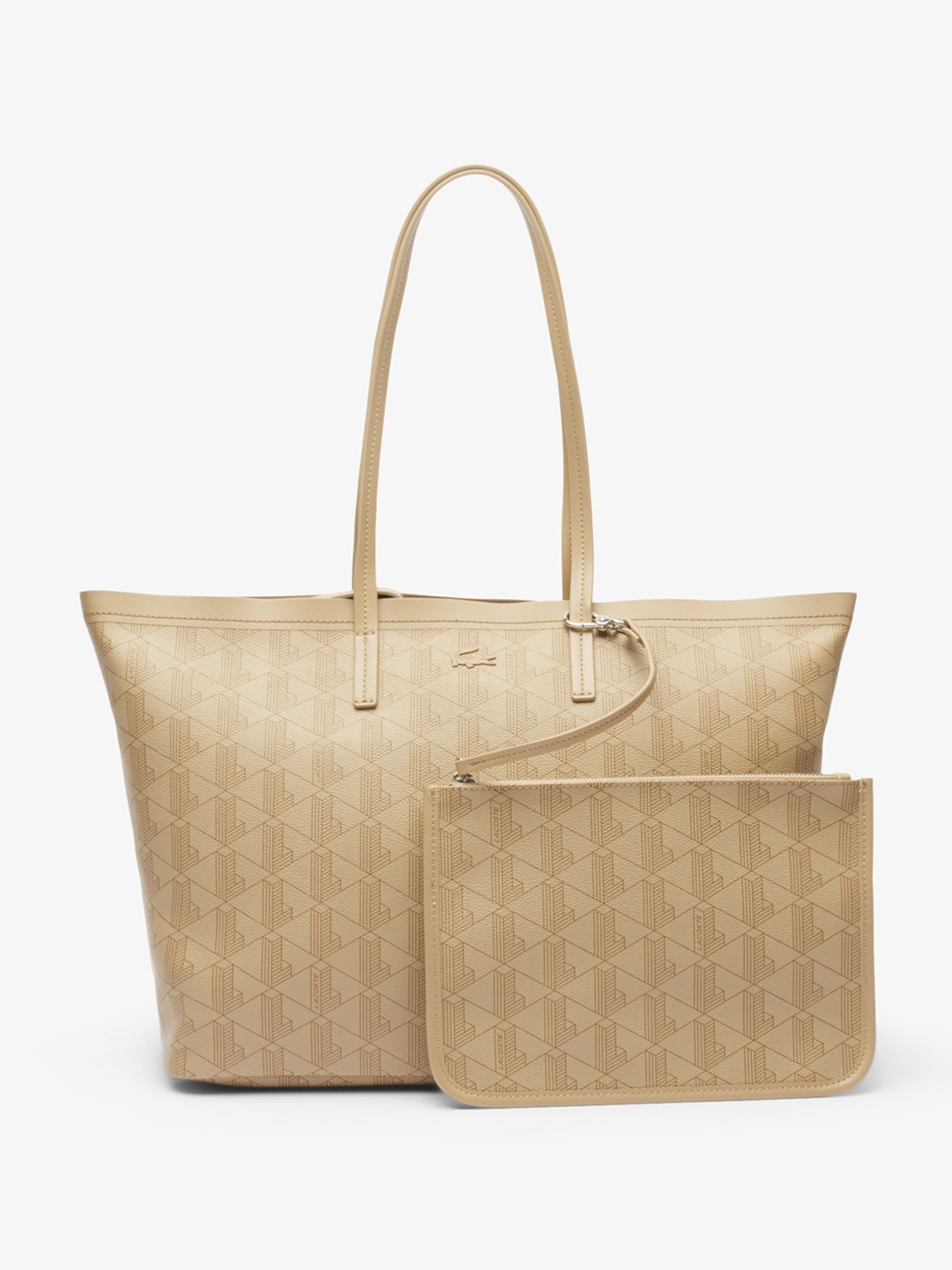 

Lacoste Women Graphic Printed Structured Cotton Shoulder Bag With Pouch, Beige