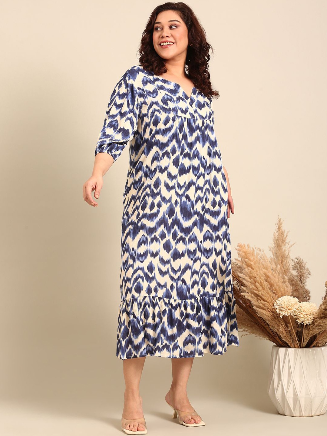 

The Pink Moon Indigo Ikkat Printed Maxi Dress, Navy blue