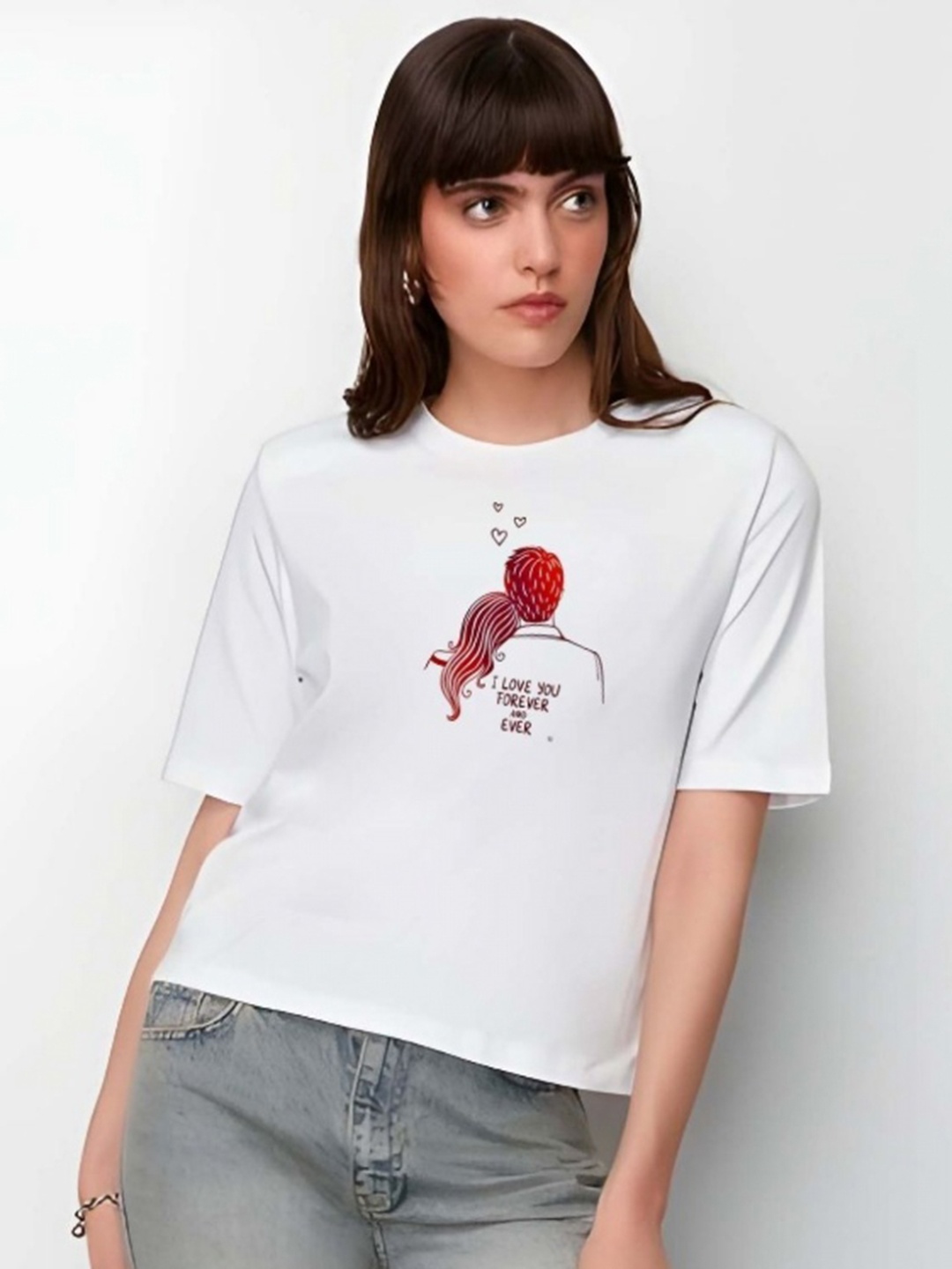 

DressBerry Women Graphic Printed Round Neck Cotton Boxy T-shirt, White