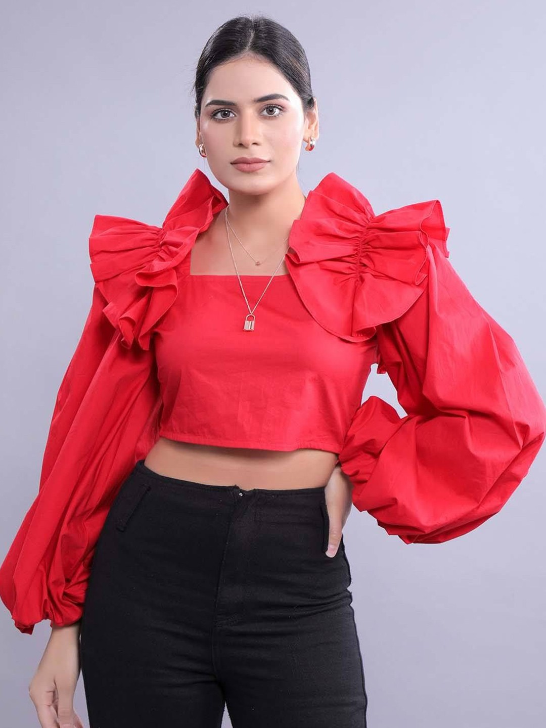 

French Theory Women Solid Square Neck Cotton Top, Red