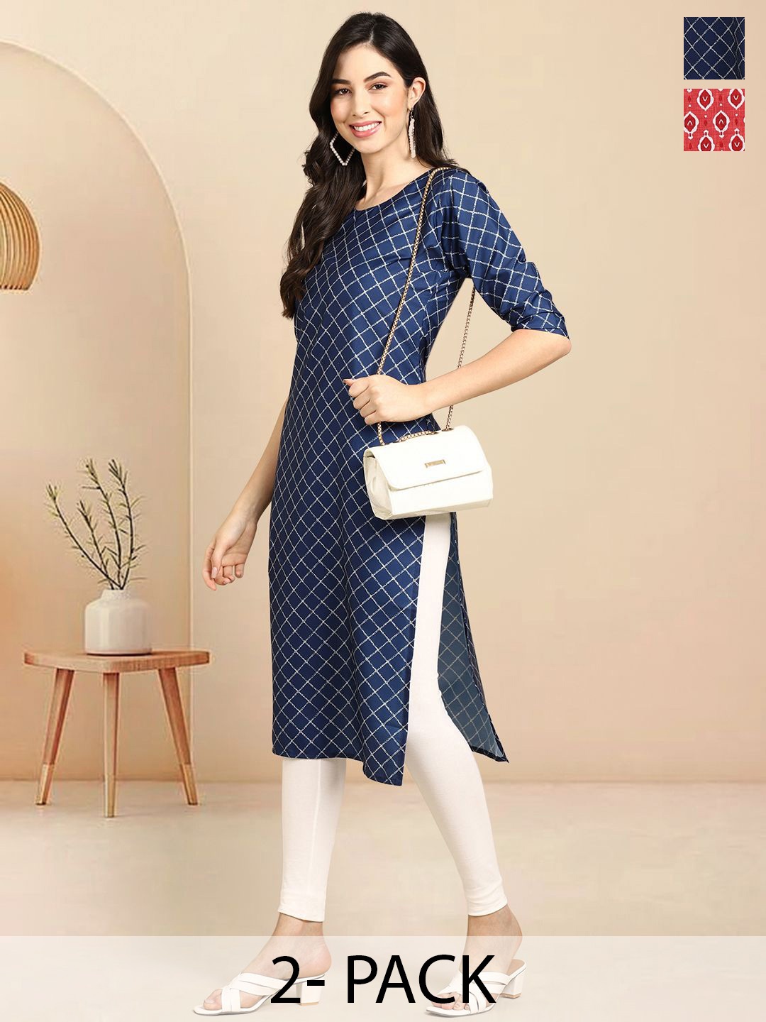 

Moda Rapido Set of 2 Printed Round Neck Straight Kurtas, Blue