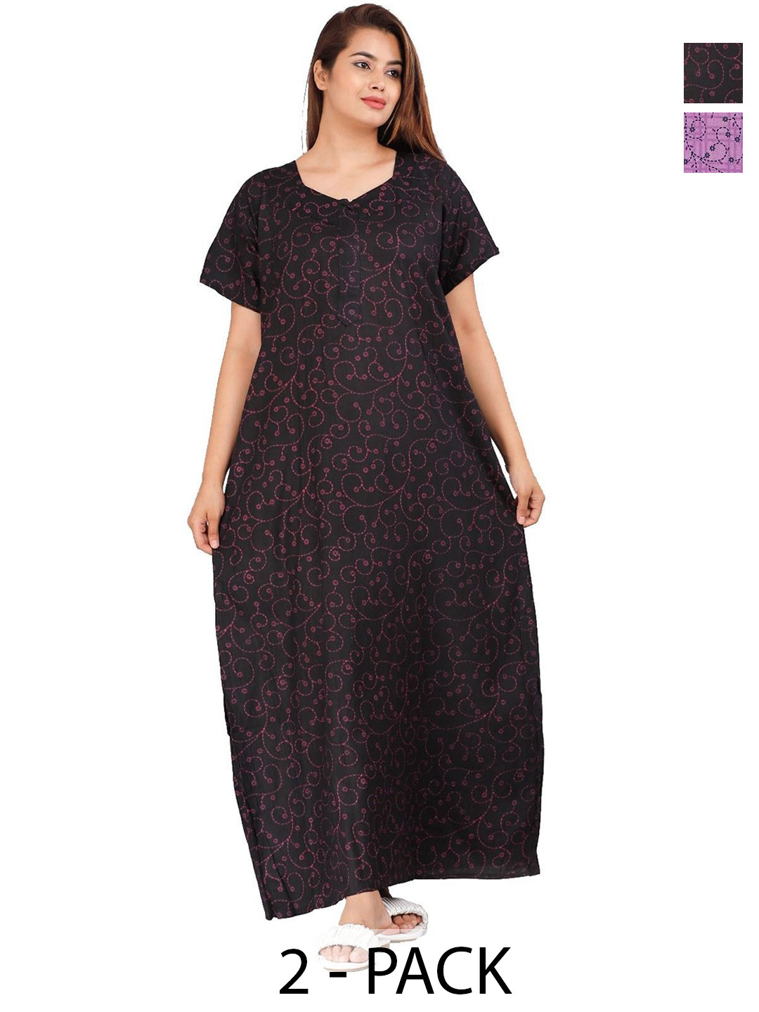 

PR PINK ROYAL Women Printed Maxi Nightdress, Purple