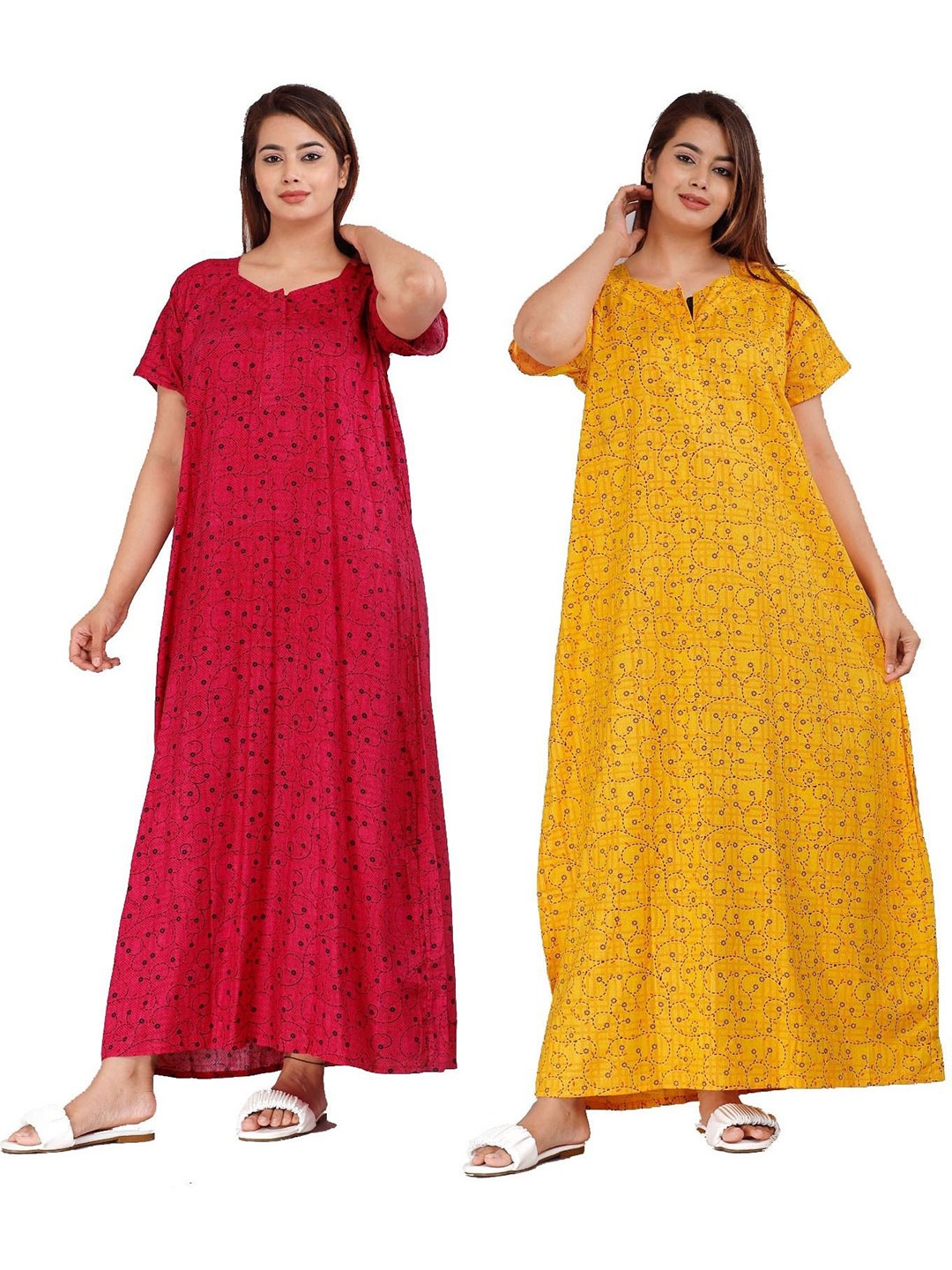 

PR PINK ROYAL Printed Maxi Nightdress, Yellow