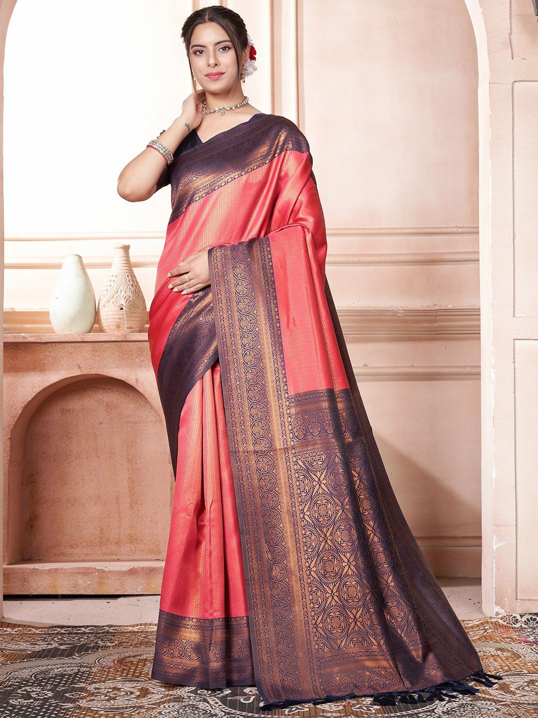 

LeeliPeeri Designer Woven Design Zari Silk Blend Kanjeevaram Saree, Pink