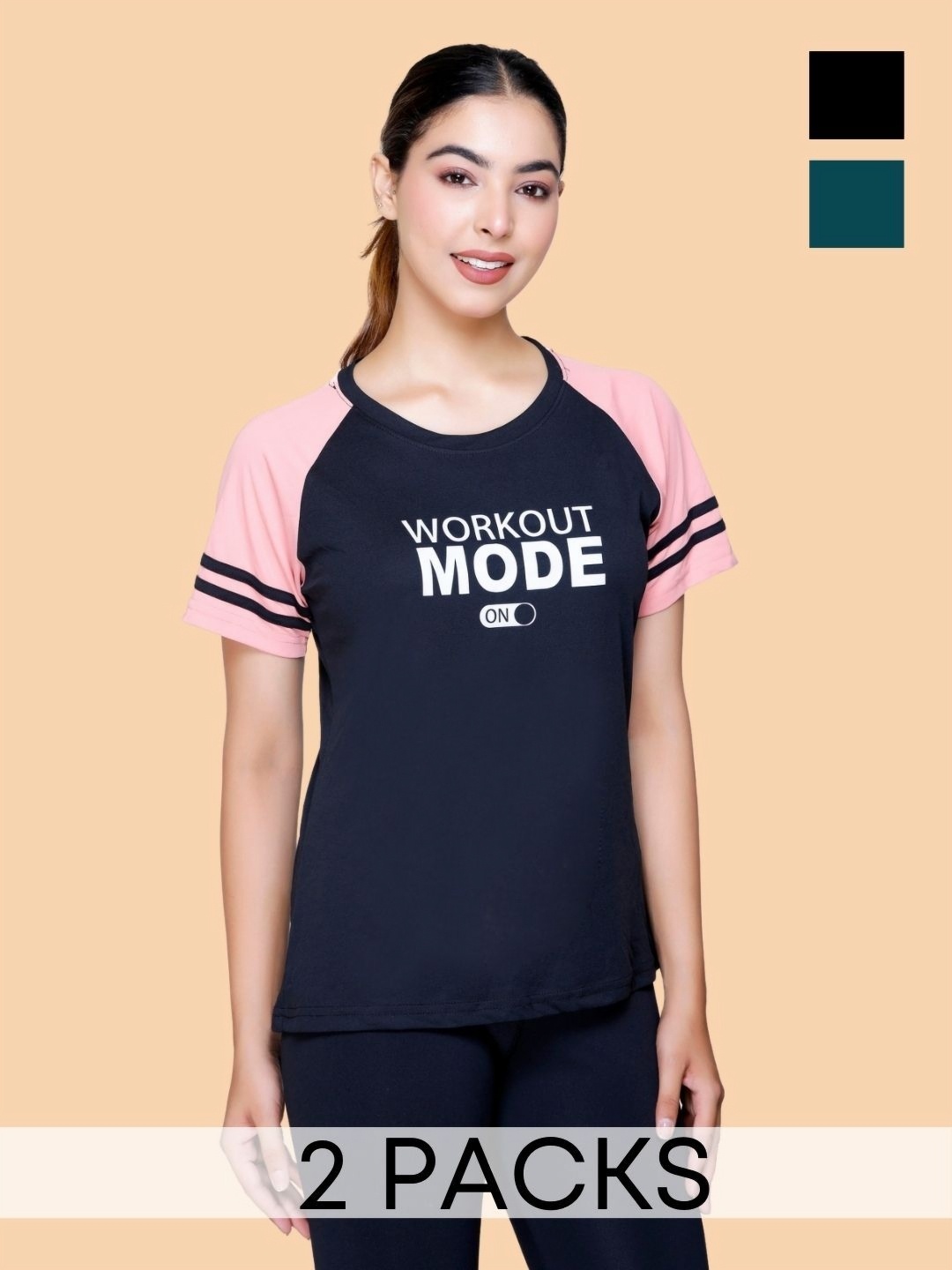 

White Moon Women 2 Printed Applique T-shirt, Black